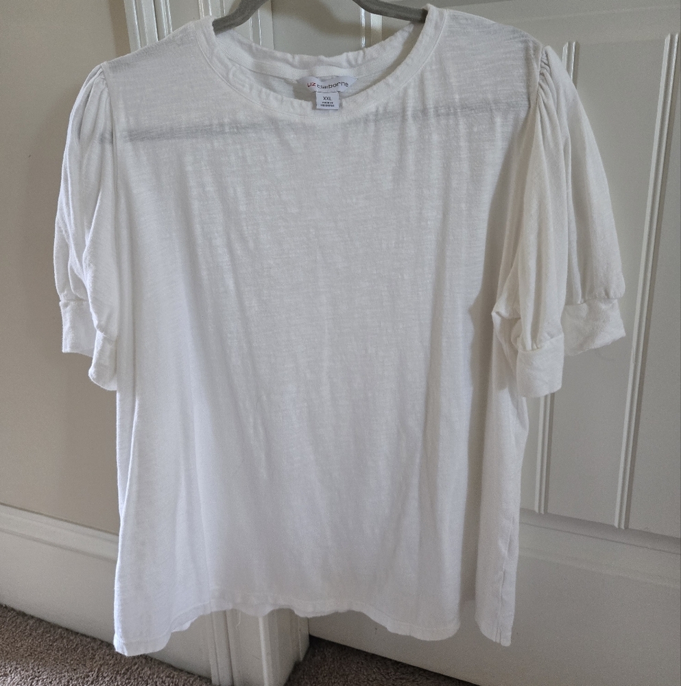 🌟GUC LIZ CLAIBORNE White Puff Sleeve Top SIZE XXL